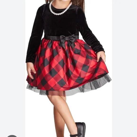 Cat & Jack | Dresses | Cat Jack Black Velvet And Red Plaid Christmas  Holiday Dress Xl 416 | Poshmark